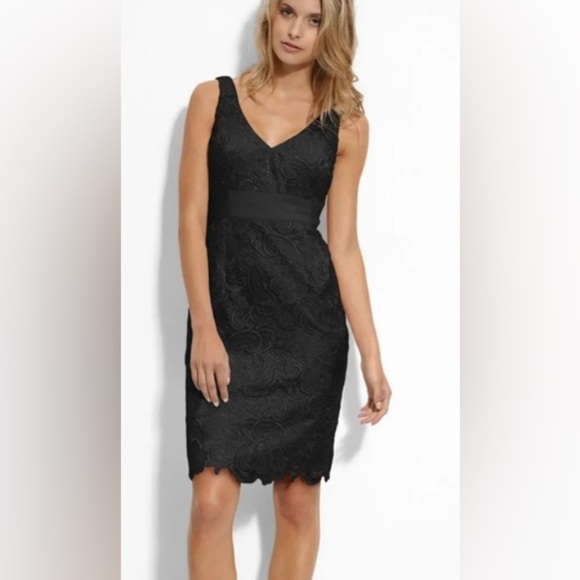ADRIANNA  PAPELL EVENING Sz 10 Venice Floral Lace Deep V-Neck Zipper Lined Dress - Picture 1 of 16